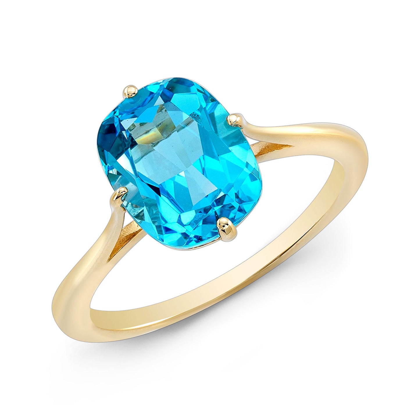 Swiss Blue Topaz Oval Ring In 14k Yellow Gold