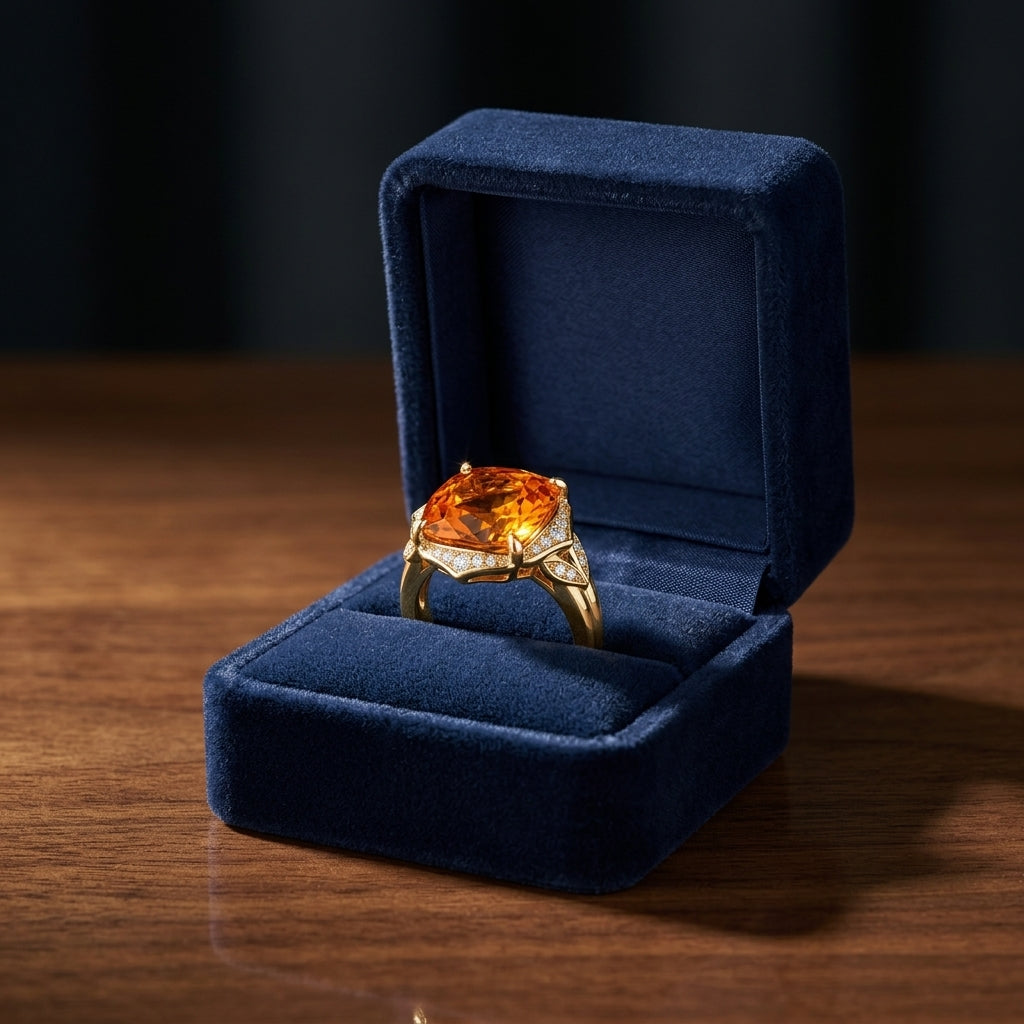 Citrine Cushion And Diamond Ring In 14k Yellow Gold — gift presentation