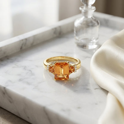 Emerald Cut Citrine And Diamond Ring In 14k Yellow Gold — atelier still life