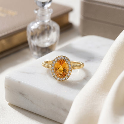 Oval Citrine And Diamond Halo Ring In 14k Yellow Gold (8x6mm) — atelier still life