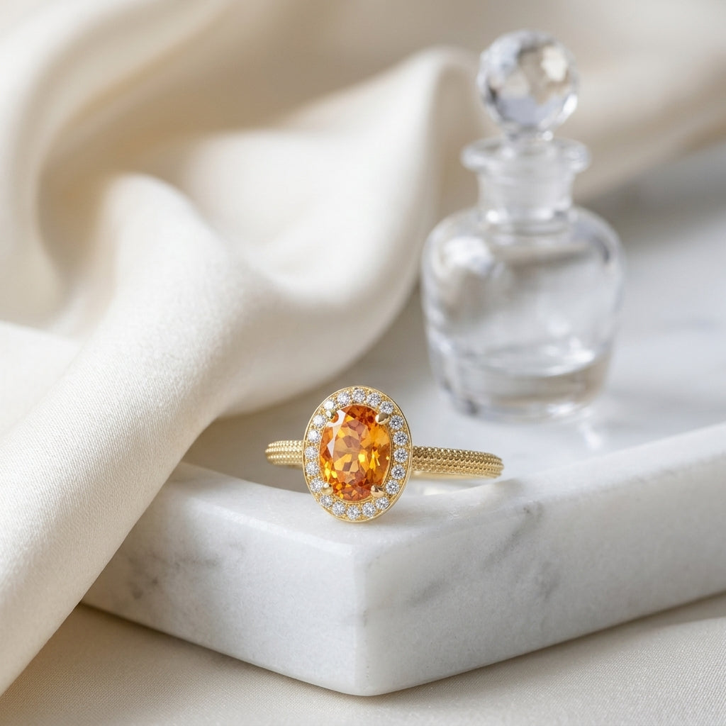 Oval Citrine And Diamond Halo Ring In 14k Yellow Gold (8x6mm) — atelier still life