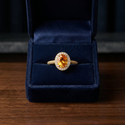 Oval Citrine And Diamond Halo Ring In 14k Yellow Gold (8x6mm) — gift presentation