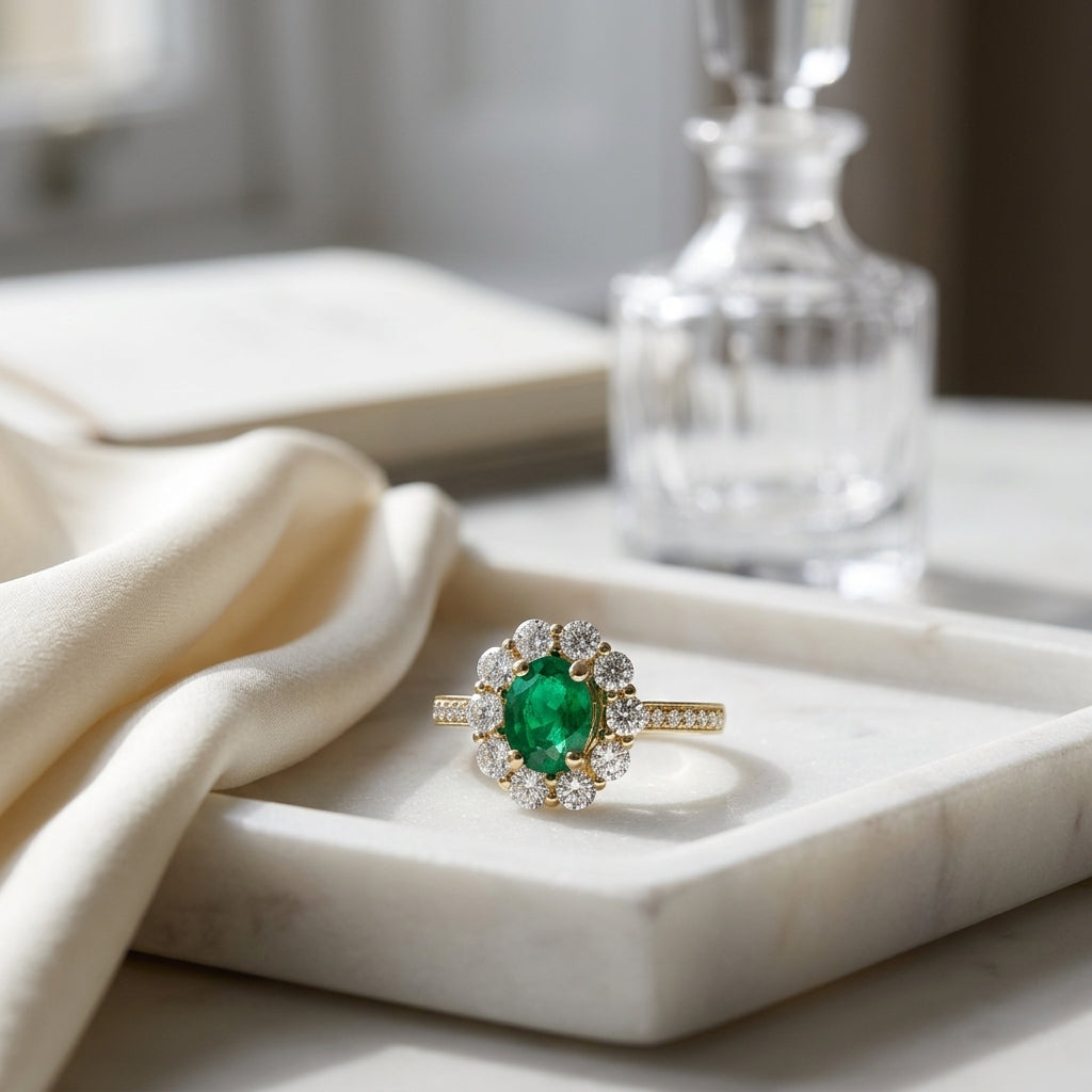 Oval Emerald And Diamond Ring In 14k Yellow Gold (8x6mm) — atelier still life