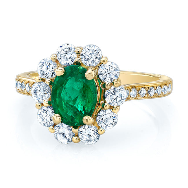 Oval Emerald And Diamond Ring In 14k Yellow Gold (8x6mm)