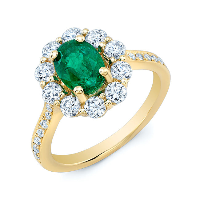 Oval Emerald And Diamond Ring In 14k Yellow Gold (8x6mm)