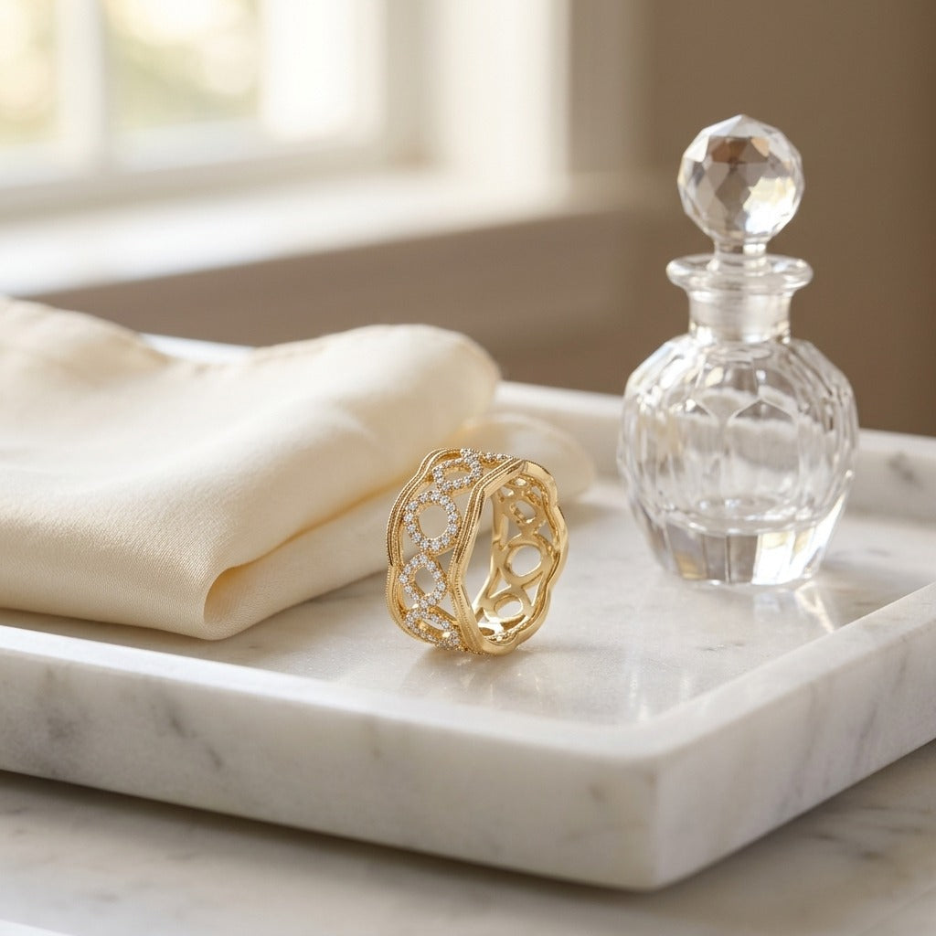 Delicate Diamond Ring In 14k Yellow Gold — marble silk