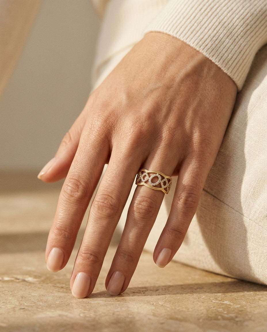 Delicate Diamond Ring In 14k Yellow Gold — portrait close
