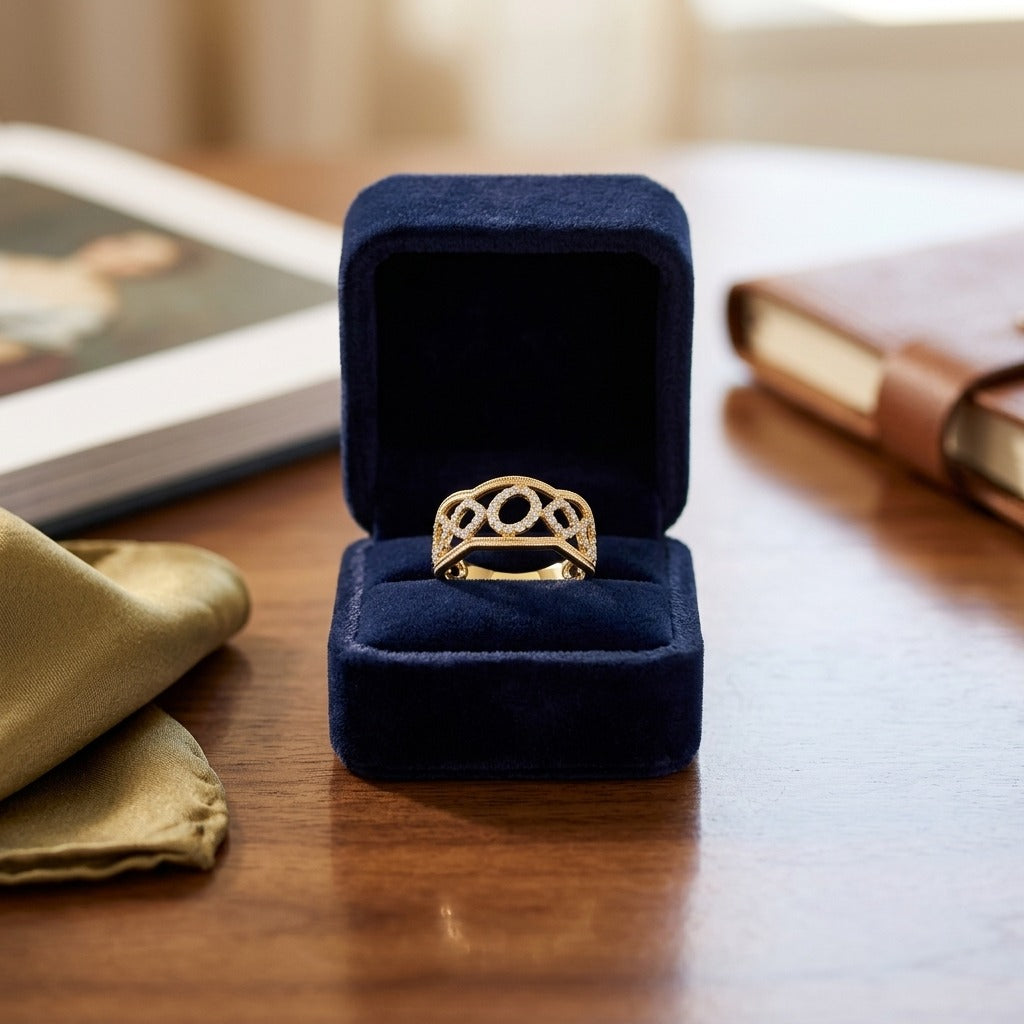 Delicate Diamond Ring In 14k Yellow Gold — velvet box