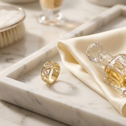 Delicate High Polish Diamond Ring In 14k Yellow Gold — marble silk