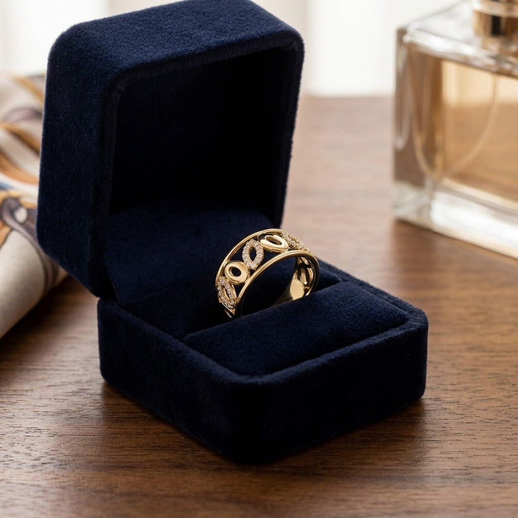 Delicate High Polish Diamond Ring In 14k Yellow Gold — velvet box