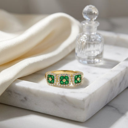 Tsavorite And Diamond 3-stone Inspired Ring In 14k Yellow Gold — atelier still life