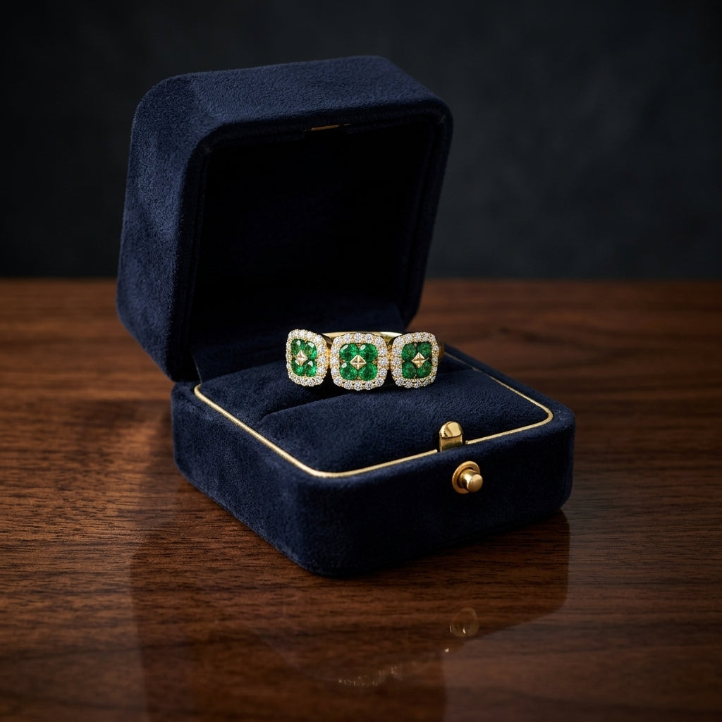 Tsavorite And Diamond 3-stone Inspired Ring In 14k Yellow Gold — gift presentation