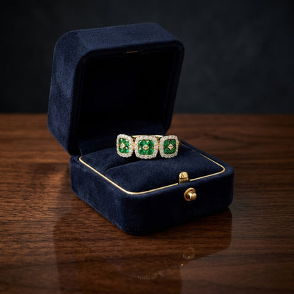 Tsavorite And Diamond 3-stone Inspired Ring In 14k Yellow Gold — gift presentation