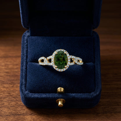 Green Tourmaline And Diamond Ring In 14k Yellow Gold (8x6) — gift presentation