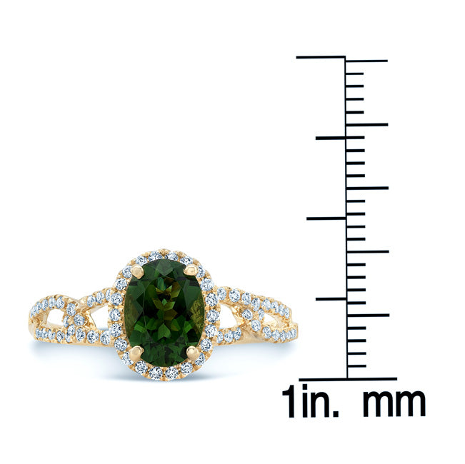 Green Tourmaline And Diamond Ring In 14k Yellow Gold (8x6)