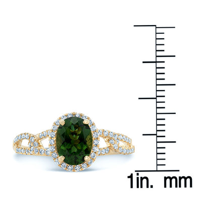 Green Tourmaline And Diamond Ring In 14k Yellow Gold (8x6)