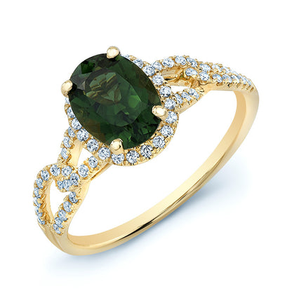 Green Tourmaline And Diamond Ring In 14k Yellow Gold (8x6)