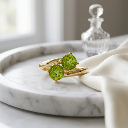 Peridot Duo Bypass Ring In 14k Yellow Gold — atelier still life