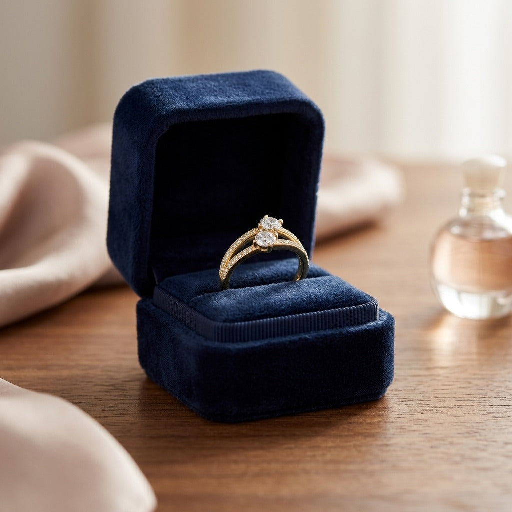 Diamond Two Stone Split Shank Ring In 14k Yellow Gold 1.0 Ctw — velvet box