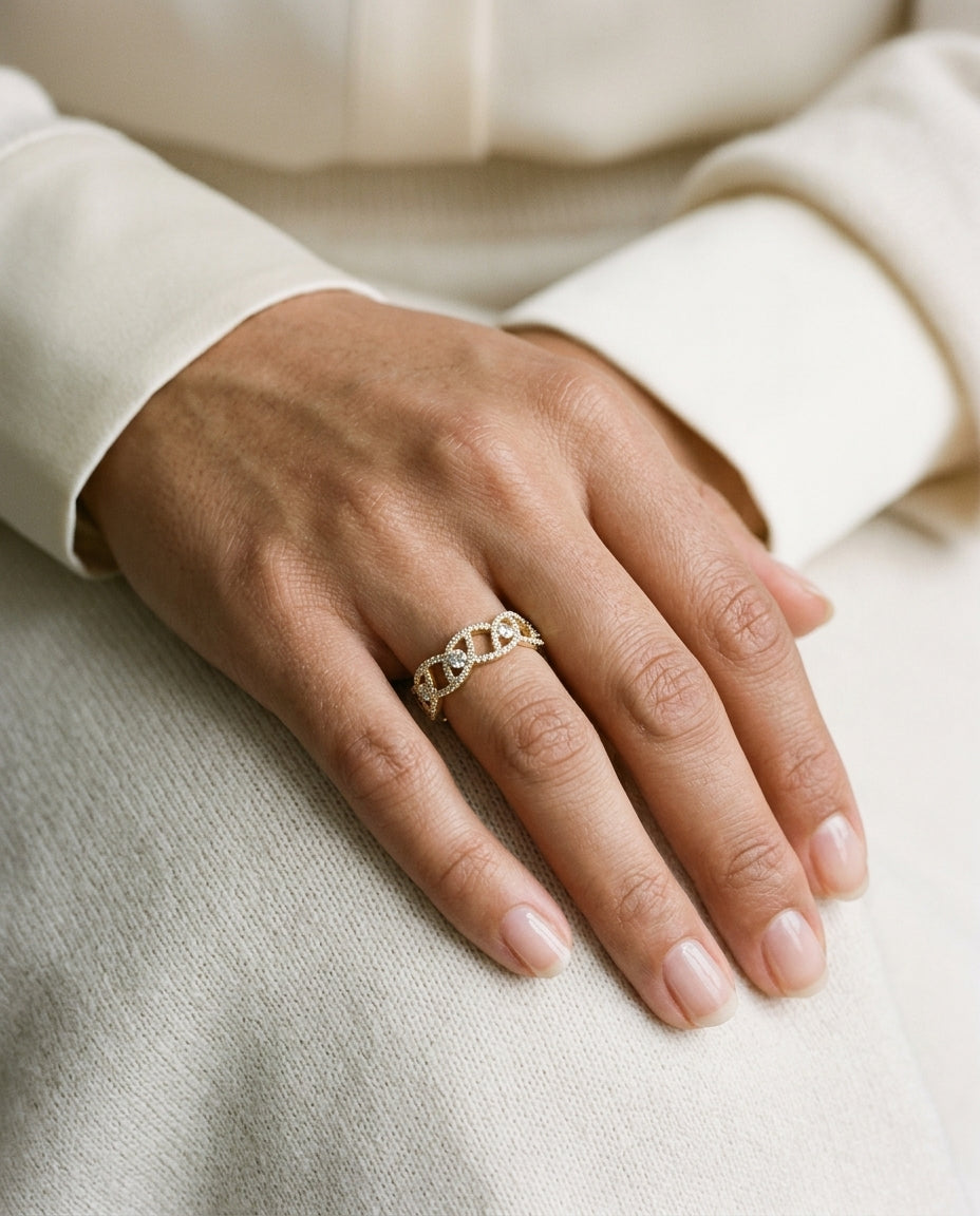 Diamond Pave Open Weave Band In 14k Yellow Gold (3/8 Ct.tw.) — editorial close-up