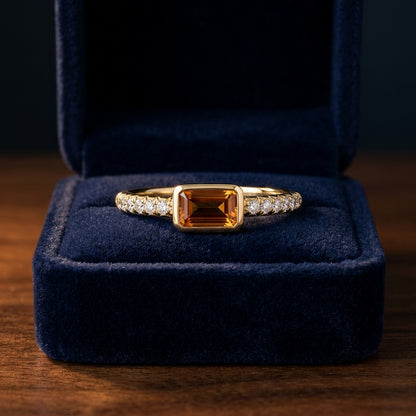 Citrine Emerald Cut And Diamond Ring In 14k Yellow Gold — gift presentation
