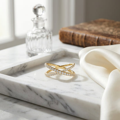 Diamond Pave Bypass Crossover Ring In 14k Yellow Gold (3/8 Ct.tw.) — atelier still life