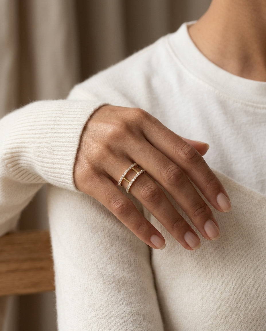 Diamond Pave Openwork Ring In 14k Yellow Gold (3/8 Ct.tw.) — editorial close-up