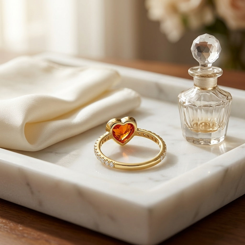 Yellow Sapphire and Diamond Heart Ring in 14k Yellow Gold (0.10 Ct.tw.) — marble silk