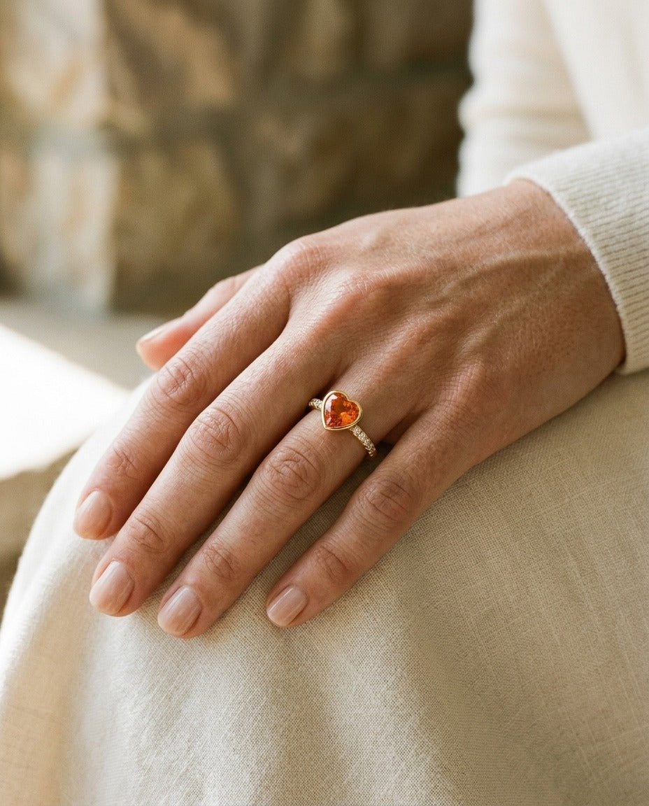 Yellow Sapphire and Diamond Heart Ring in 14k Yellow Gold (0.10 Ct.tw.) — portrait close
