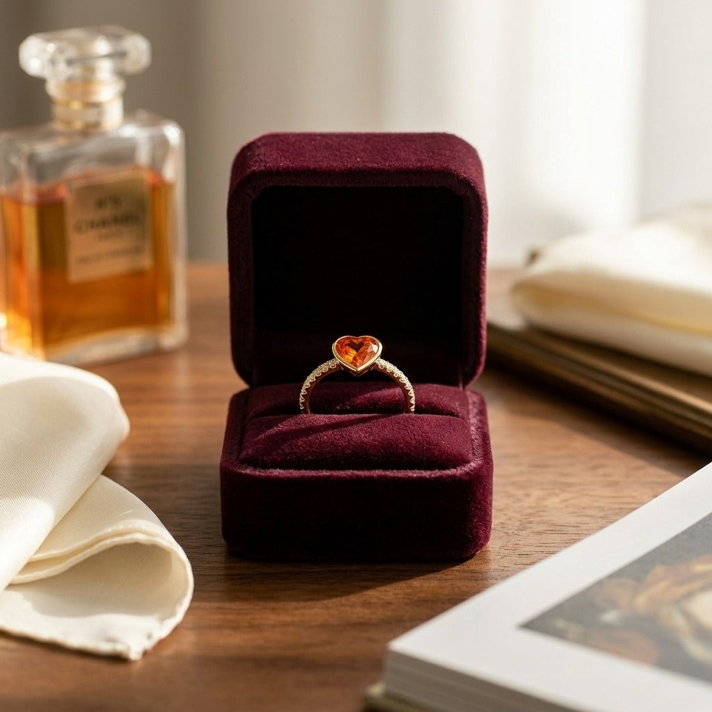 Yellow Sapphire and Diamond Heart Ring in 14k Yellow Gold (0.10 Ct.tw.) — velvet box