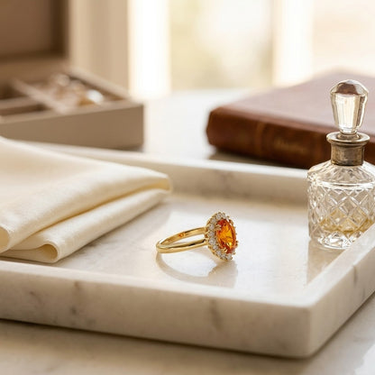 Citrine and Diamond Oval Border Ring Mounting in 14k Yellow Gold (8x6mm) — marble silk