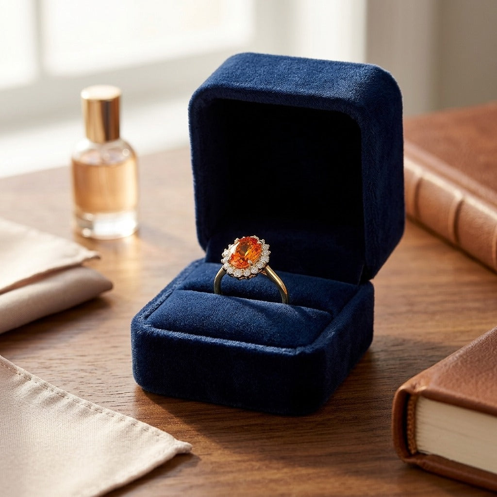 Citrine and Diamond Oval Border Ring Mounting in 14k Yellow Gold (8x6mm) — velvet box