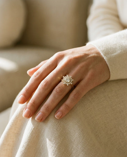 Diamond Round and Baguette Ballerina Ring in 14k Yellow Gold (0.50ct Center) — portrait close