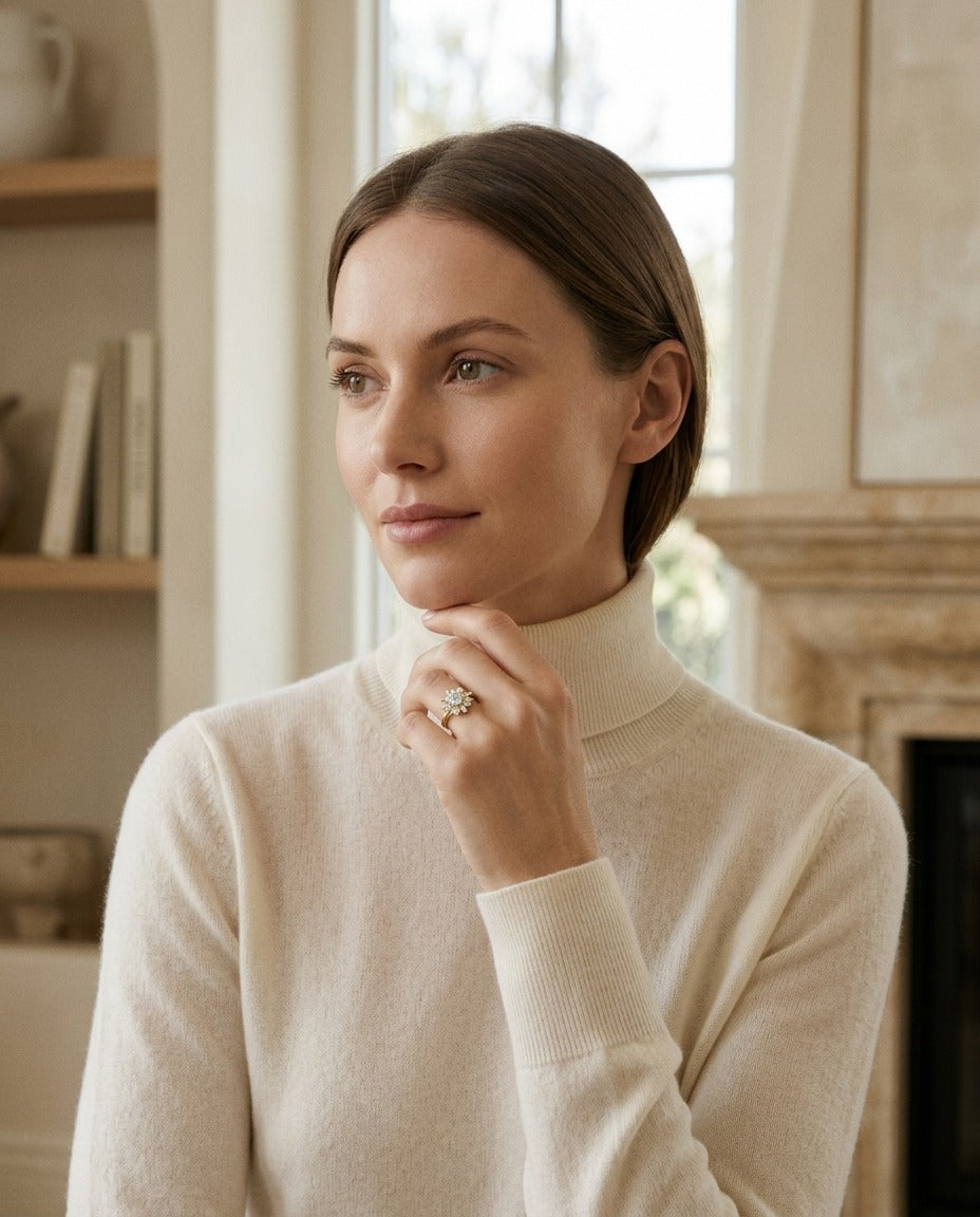 Diamond Round and Baguette Ballerina Ring in 14k Yellow Gold (0.50ct Center) — portrait full