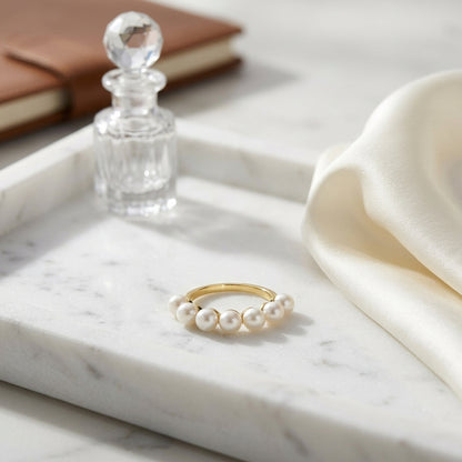 Freshwater Pearl Seven Stone Ring in 14k Yellow Gold — atelier still life