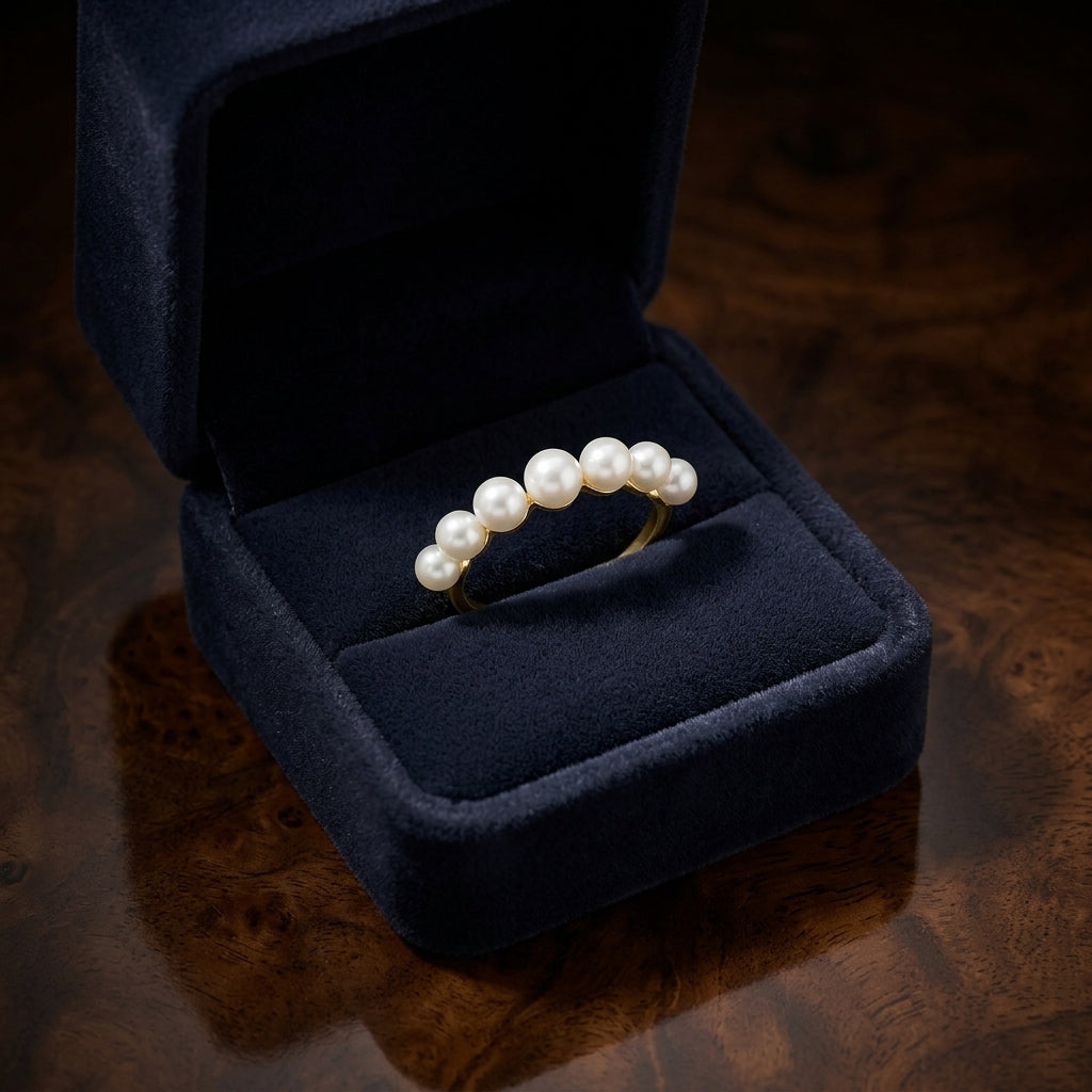 Freshwater Pearl Seven Stone Ring in 14k Yellow Gold — gift presentation