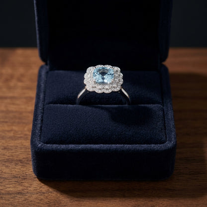Created Emerald & Diamond Cushion Lace Ring 3/8ctw in 14K Yellow Gold - presentation