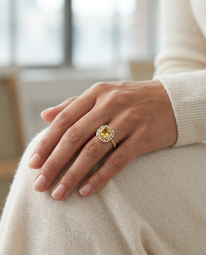 2.19ct Cushion Cut Citrine & Diamond Ring in 14K Yellow Gold - lifestyle
