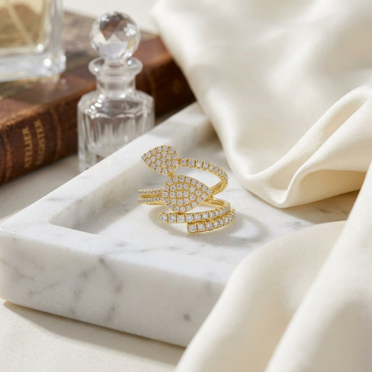 Diamond Leaf Spiral Ring in 14k Yellow Gold 3/4ctw — atelier still life