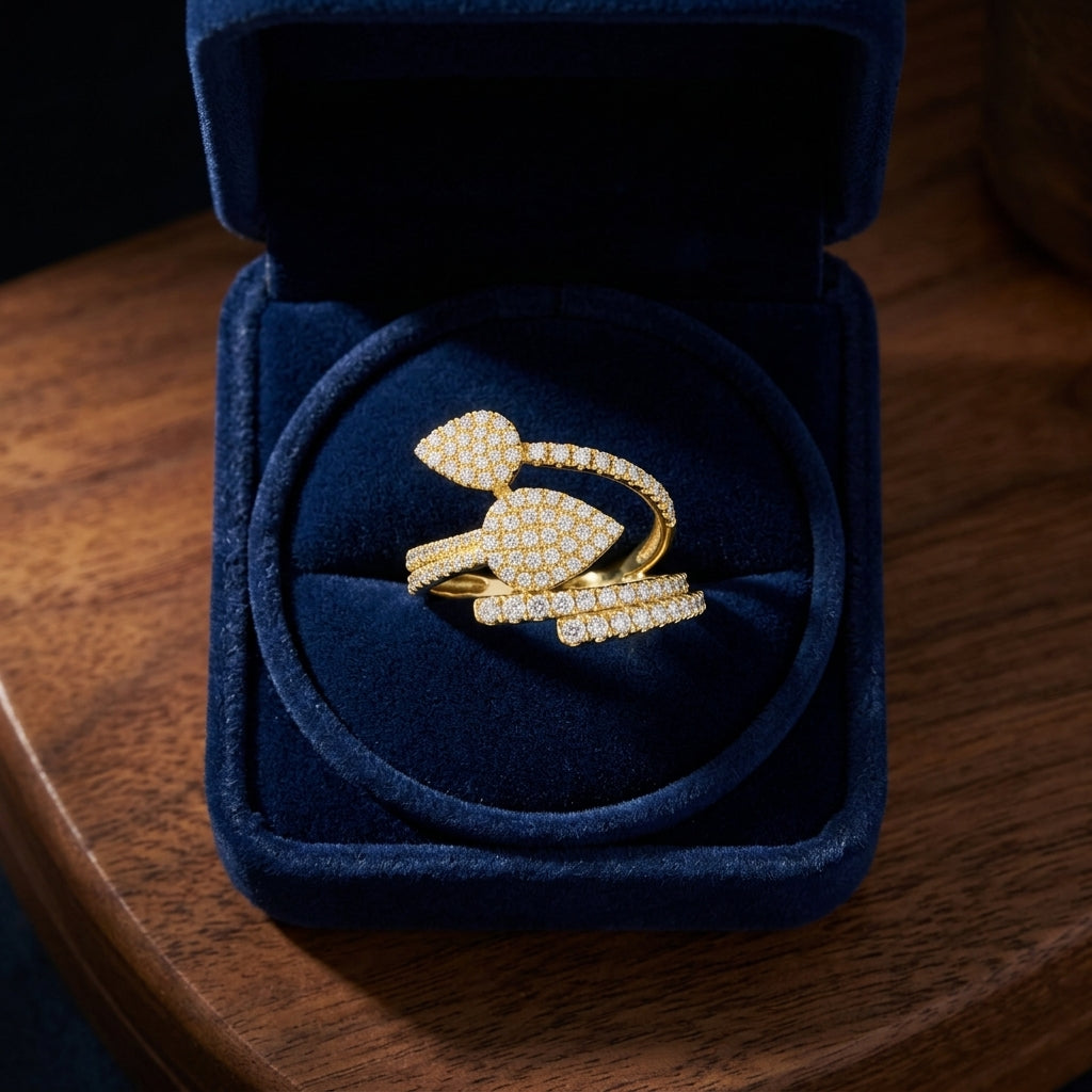 Diamond Leaf Spiral Ring in 14k Yellow Gold 3/4ctw — gift presentation