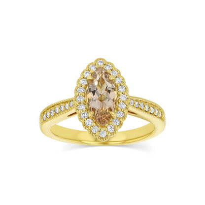 Morganite Marquise Halo Ring 14k Yellow Gold 1/4ctw