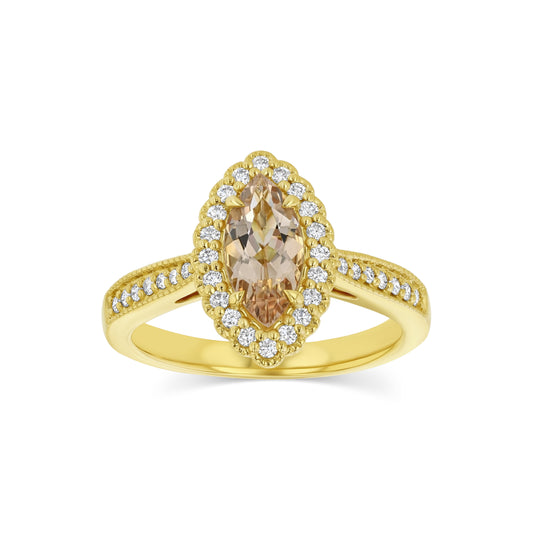 Morganite Marquise Halo Ring 14k Yellow Gold 1/4ctw