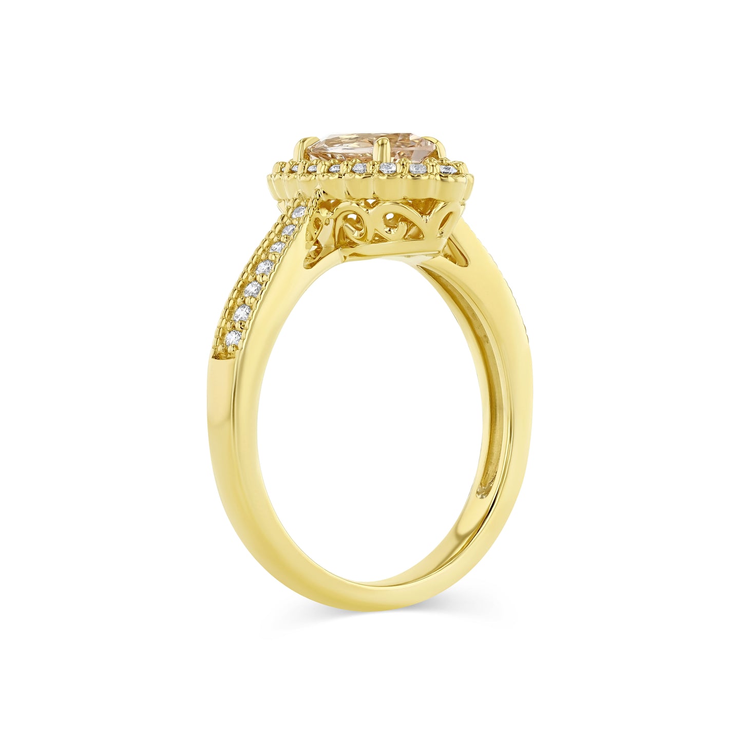 Morganite Marquise Halo Ring 14k Yellow Gold 1/4ctw