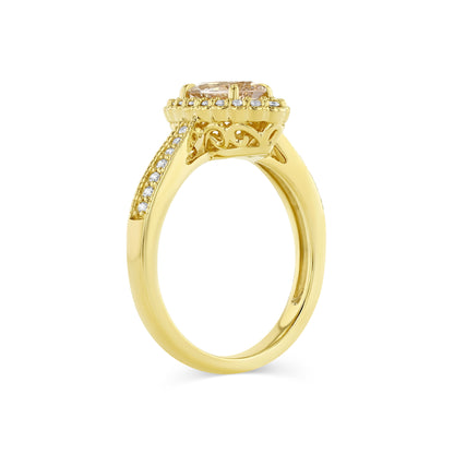 Morganite Marquise Halo Ring 14k Yellow Gold 1/4ctw