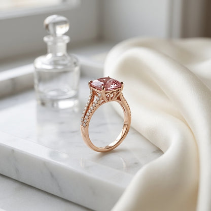 4.10ctw Amethyst & Diamond Ring in 14K Yellow Gold - lifestyle