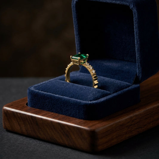 Emerald Octagon Corrugated Ring 14k Yellow Gold 1/8ctw — gift presentation
