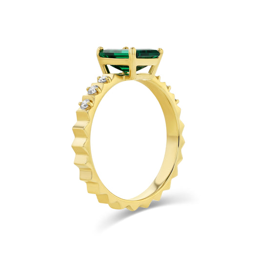Emerald Octagon Corrugated Ring 14k Yellow Gold 1/8ctw