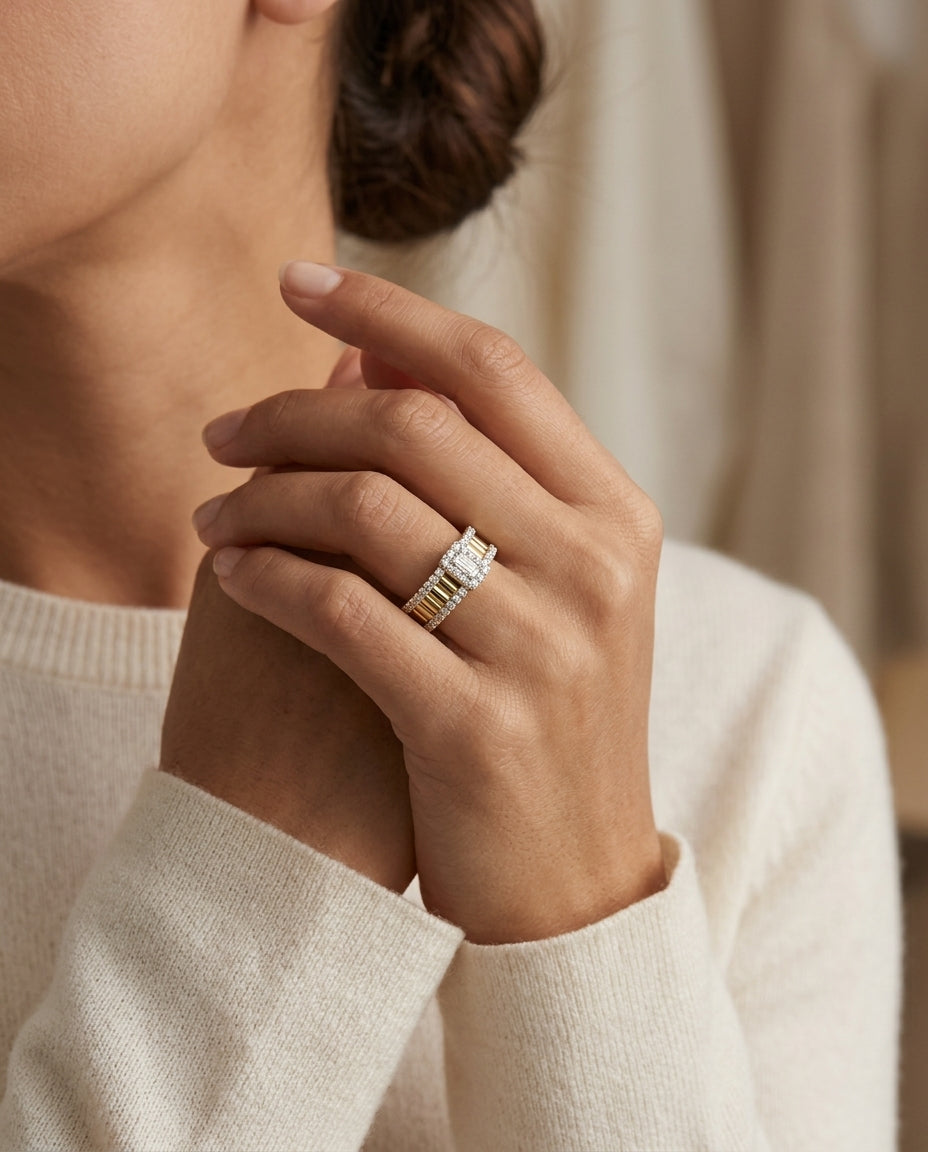 Diamond Ridge Ring in 14k Yellow Gold 3/4ctw — editorial close-up