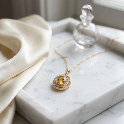 Citrine And Diamond Double Entourage Oval Pendant In 14k White Gold (9x7mm Center, Si) — atelier still life