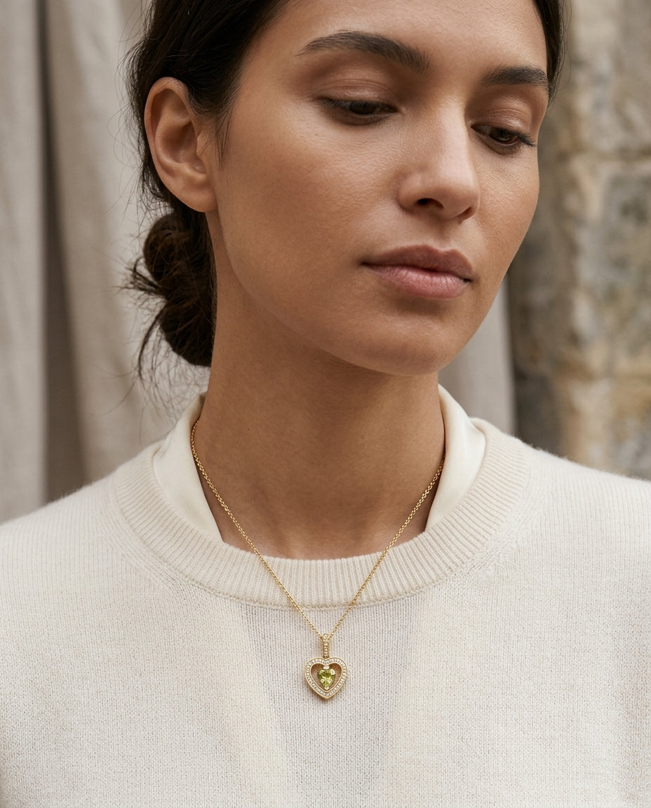 14k Yellow Gold Quartz 1/5ct Tdw Diamond Heart Pendant (h-j, Si1-si2) — editorial close-up